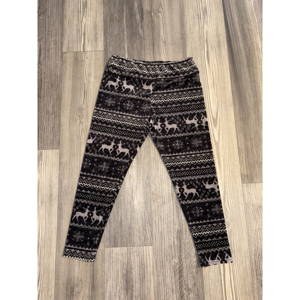 No Boundaries Black Snowflake Reindeer Leggings -Junior's Size 2XL (19)